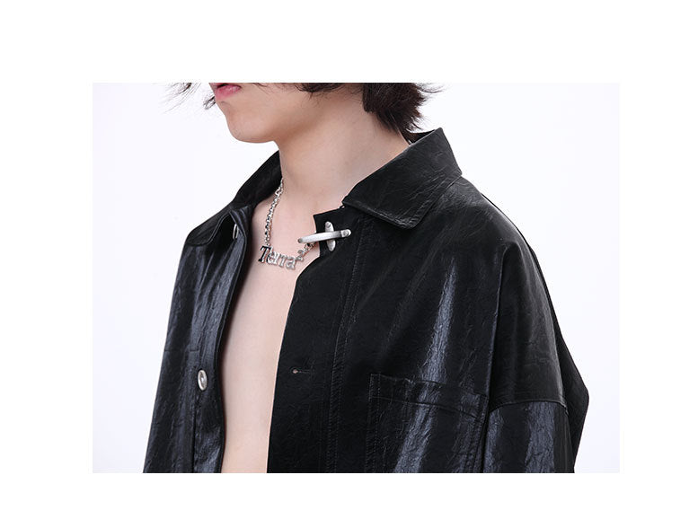 Jacket Cropped Metal PU Leather Loose Jacket