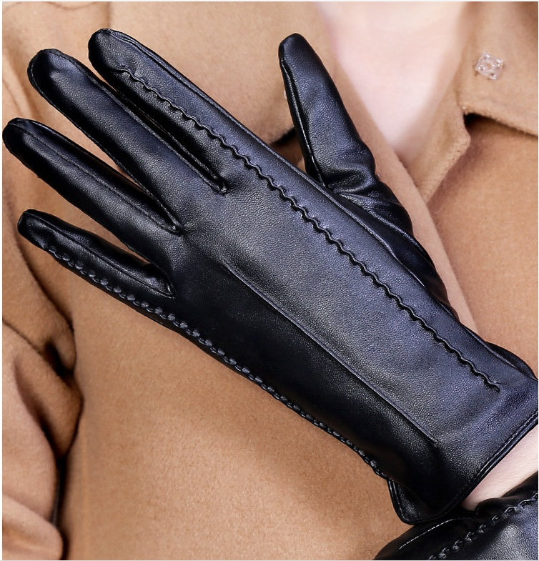 Fashionable Ladies Thick Warm Leather Gloves