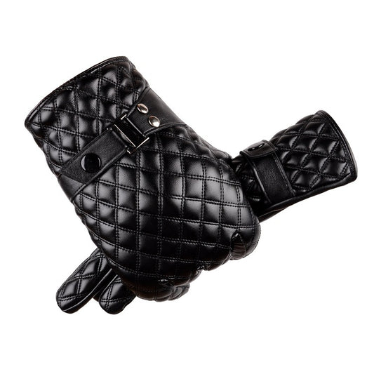 Men's Pu Leather Embroidered Lattice Gloves