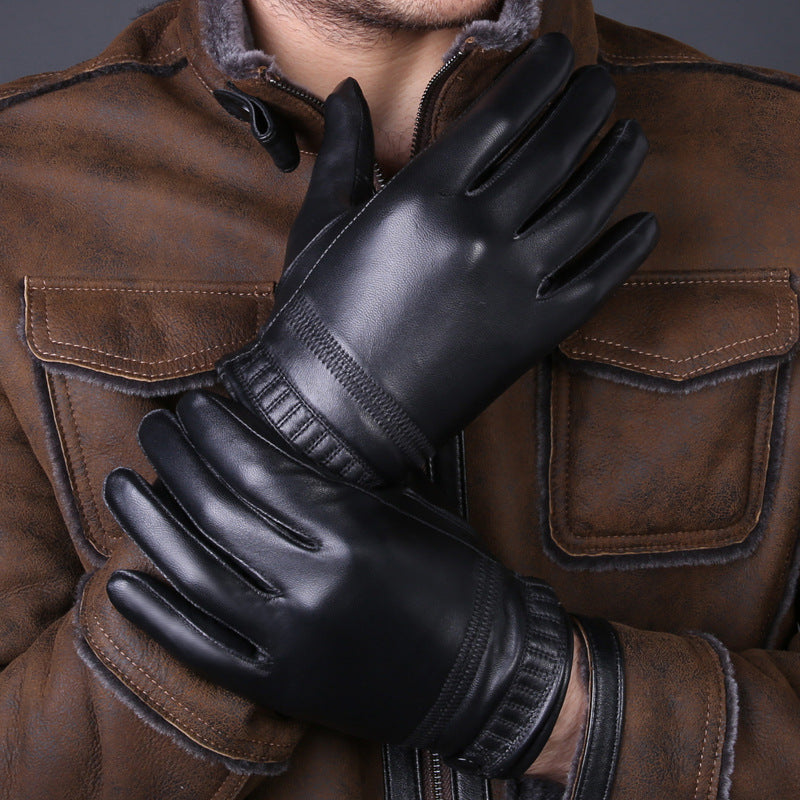 Winter Warm Thickened Men's Leather Gloves