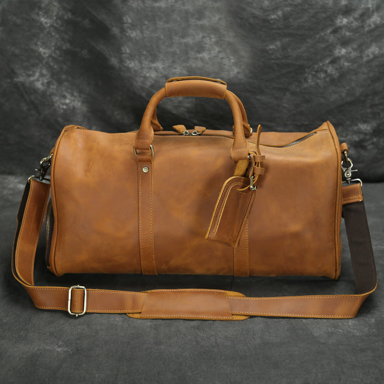 Men's Vintage Crazy Horse Leather Large Capacity Travel Bag