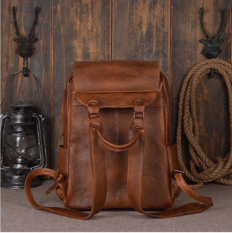 Leather Shoulder Backpack Head Layer Cowhide Computer Outdoor Travel Bag