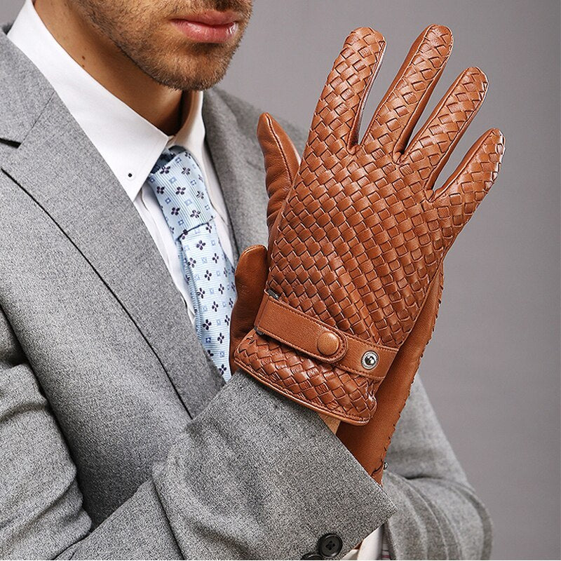 Autumn And Winter Leather Mens Woven Thin Gloves