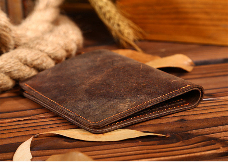 Vintage Crazy Horse Leather Men's Short Wallet